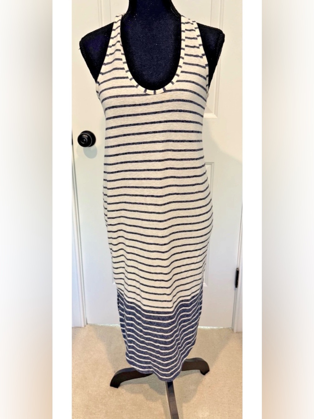 Anthropologie Blue White Stripe Midi Dress Sleeveless Size 2/ Small